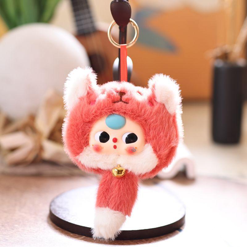 Baby Three Animal Series Keychain Kawaii PVC Plush Bag Charm Lovely Raccoon Rabbit Doll for Kids Christmas Gifts Party Favors