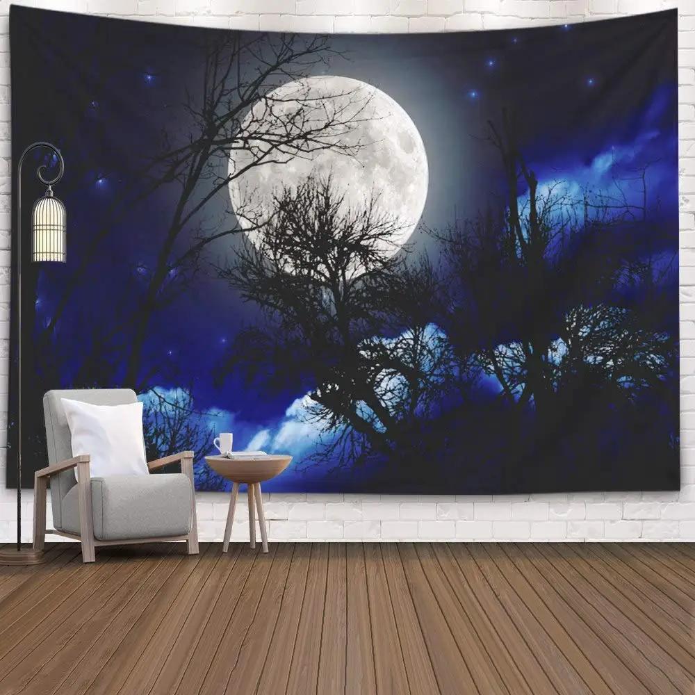 Full Moon Tapestry Galaxy Tree Starry Sky Mystic Psychedelic Art Tapestry bedrooms macrame wall hanging room decor aesthetic