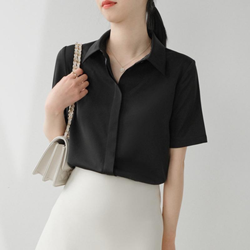 "Women's 2025 Spring Satin Shirt: Solid Color, Loose Fit, Trendy Korean Style"