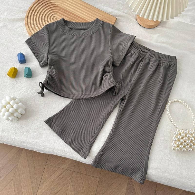 New Summer Outfit For Girls: Short-Sleeve Bell-Bottom Pants Two-Piece Set Stylish Baby Homewear Lightweight