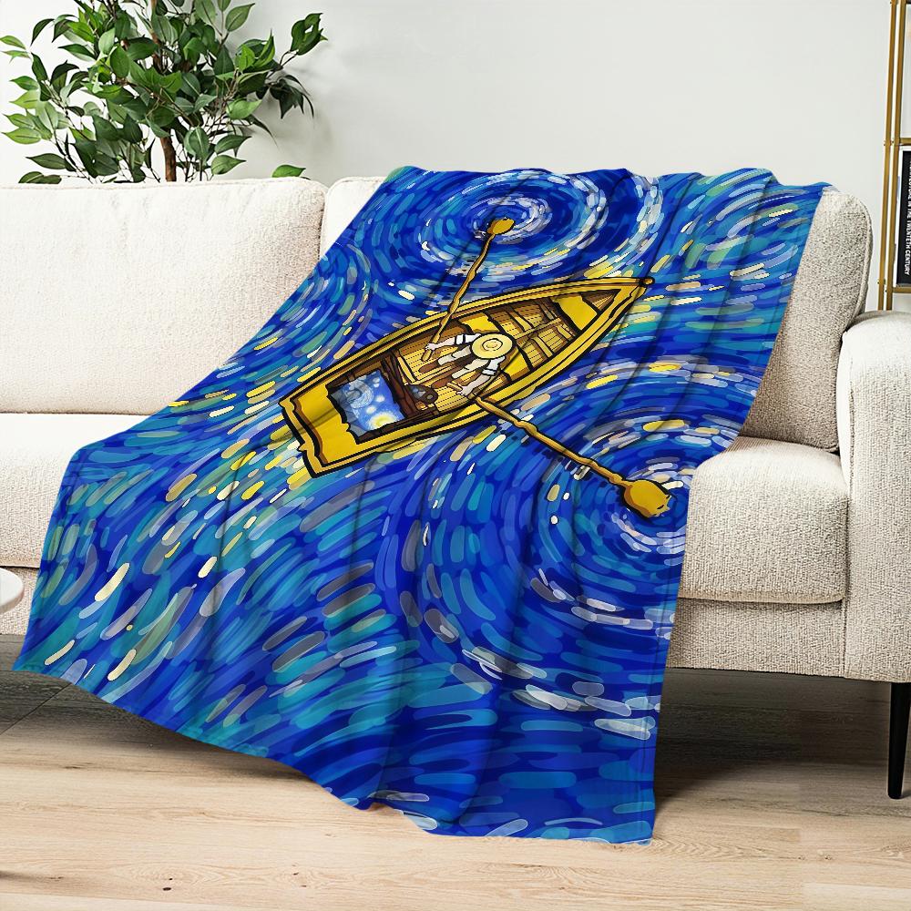 Vintage Starry Sky Painting Flannel Warm Soft Plush Blanket Sofa Living Room Hogar V-Van Gogh Office Bedroom Travel Gift Home