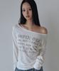 5OML Boat Neck Lettering Off-Shoulder Long Sleeve (Ivory)
