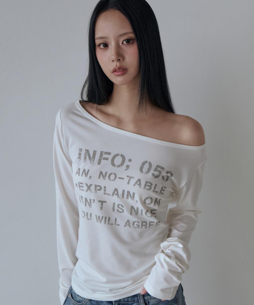 5OML Boat Neck Lettering Off-Shoulder Long Sleeve (Ivory)
