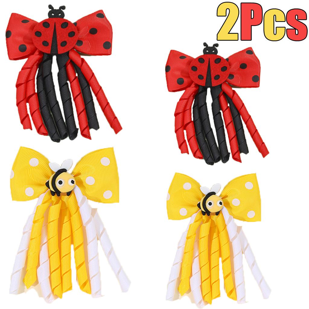 2Pcs Cute Bees Ladybug Hair Clips Insect Ponytail Hairpin Girls Kids Children's Trendy Animal Playful Headwear Hair Accessories