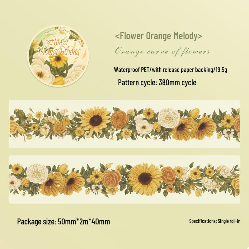 Dream Flower Trail Floral Washi Tape - Waterproof PET Sticker Roll for Custom Decorative Planners
