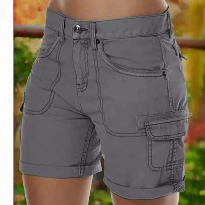 Women'S Cargo Shorts Loose Solid Color Mini Pant Summer Beach Shorts Buttons Short  Pants Trousers