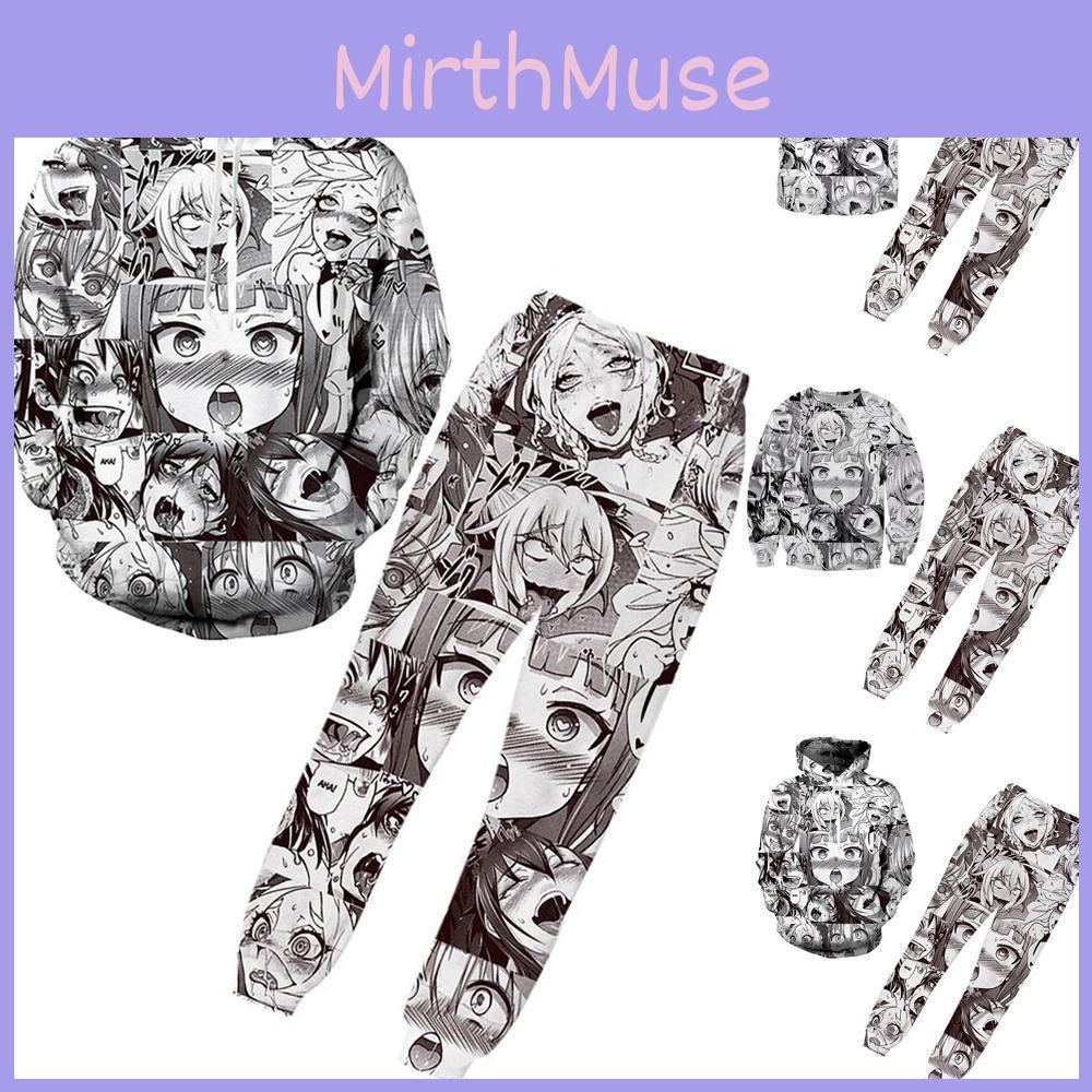 Ahegao Anime Face Hoodie And Pants Creative 3d Printed Jogger Suit For Men And Women