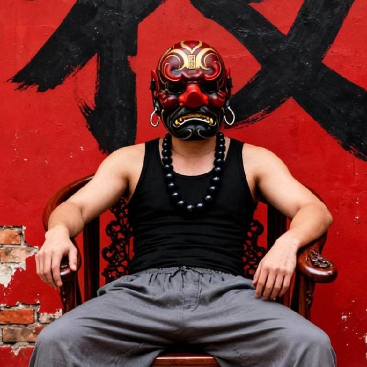 Halloween Kostüm Groß Tengu Japanische Maske Handbemalt Party Maske Schmuckstück Vollgesichtsmaske mit langer Nase Cosplay