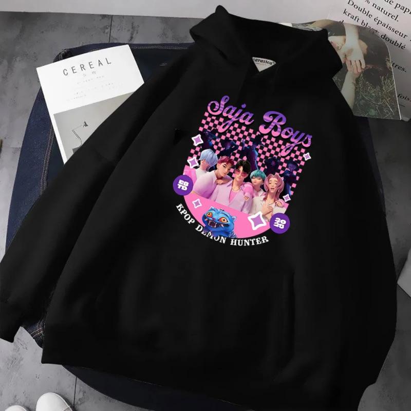Autumn Winter Kpop Demon Hunters Printed Hoodies Fashionable Casual Warm Sports Long Sleeved Women's Hooded Sweatshirts