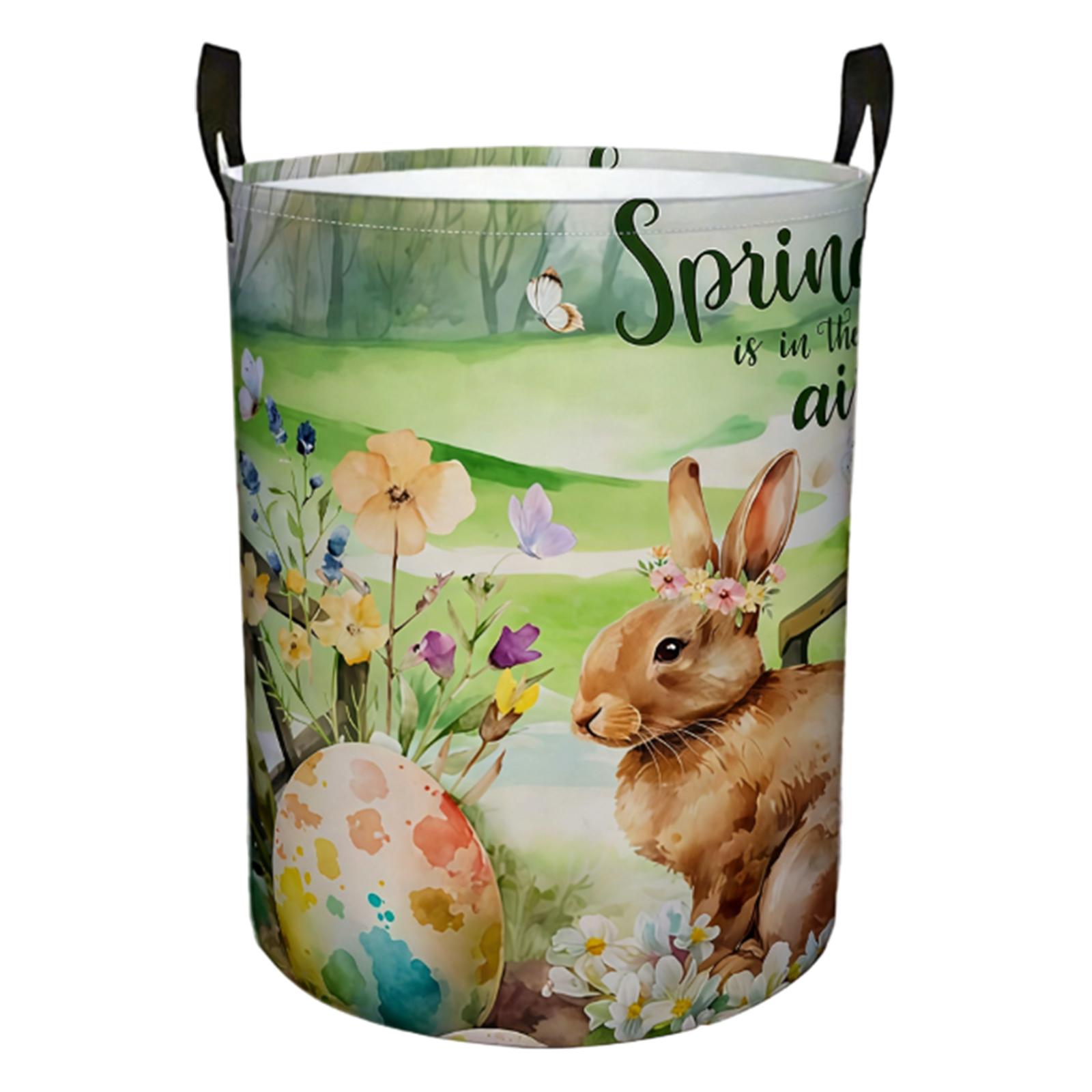 Watercolor Easter Bunny Laundry Hamper Laundry Basket Circular Dirty Clothes Hamper With Handle Collapsibly Washing Bins Storage Basket