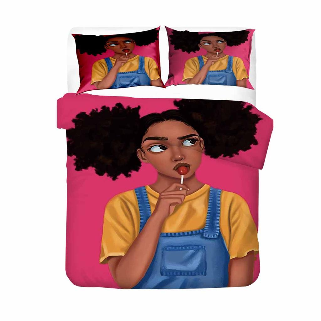 Comforter Fashion Girls Beddings Adults Bedroom Comforter Set Twin Size135X200 Single Bedclothes African Girl Bad Set
