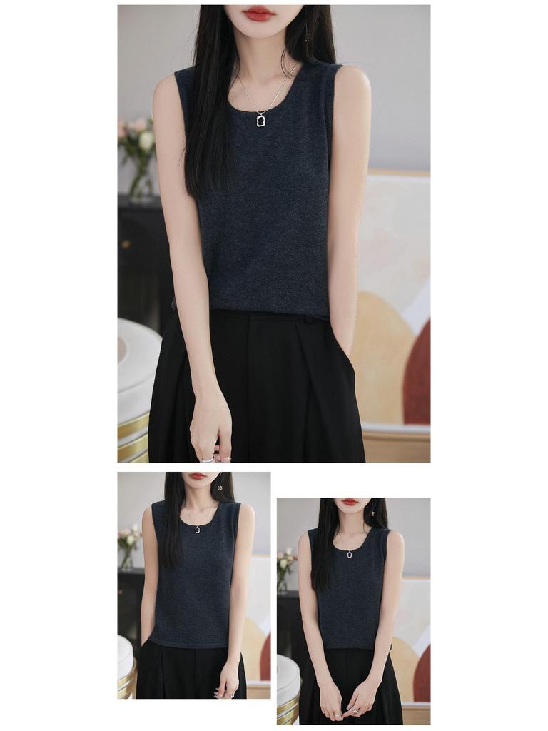 Women's Slim Fit Knitted Wool Vest - Soft Sleeveless Crew Neck for Spring & Autumn Layering
