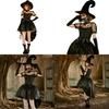 Black Lace Mesh Witch Tailcoat Dress Costume For Halloween Party Events Cosplay