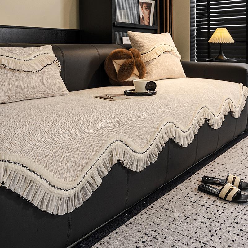 Special-shaped Skirt Chenier Sofa Cushion 2025 New Four-season Universal Leather Sofa Cover Fixed Non-slip Seat Cushion