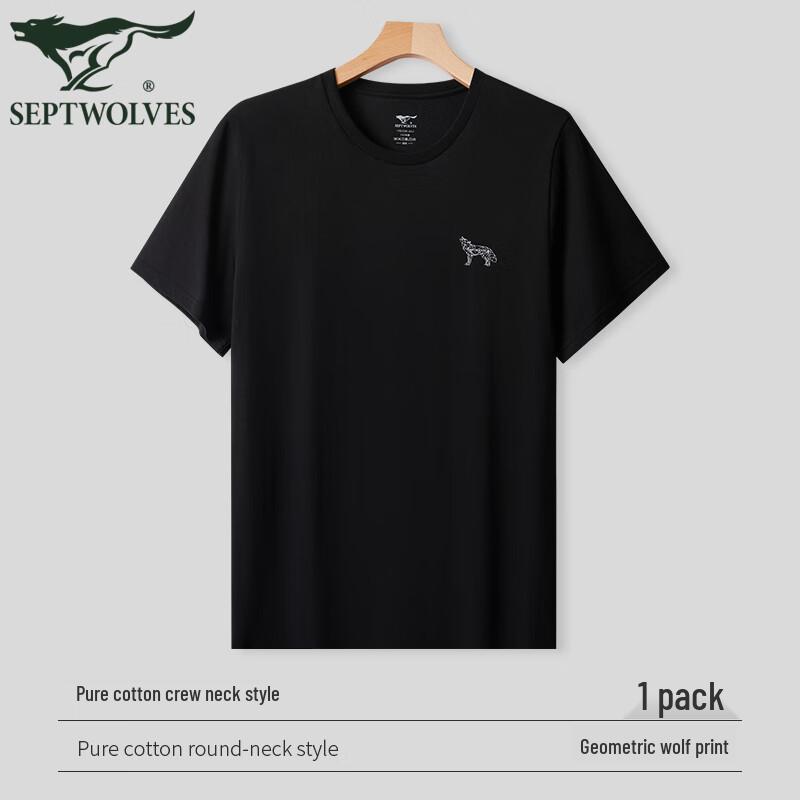 Septwolves Men's Geometric Wolf Print 100% Cotton Short Sleeve T-Shirt