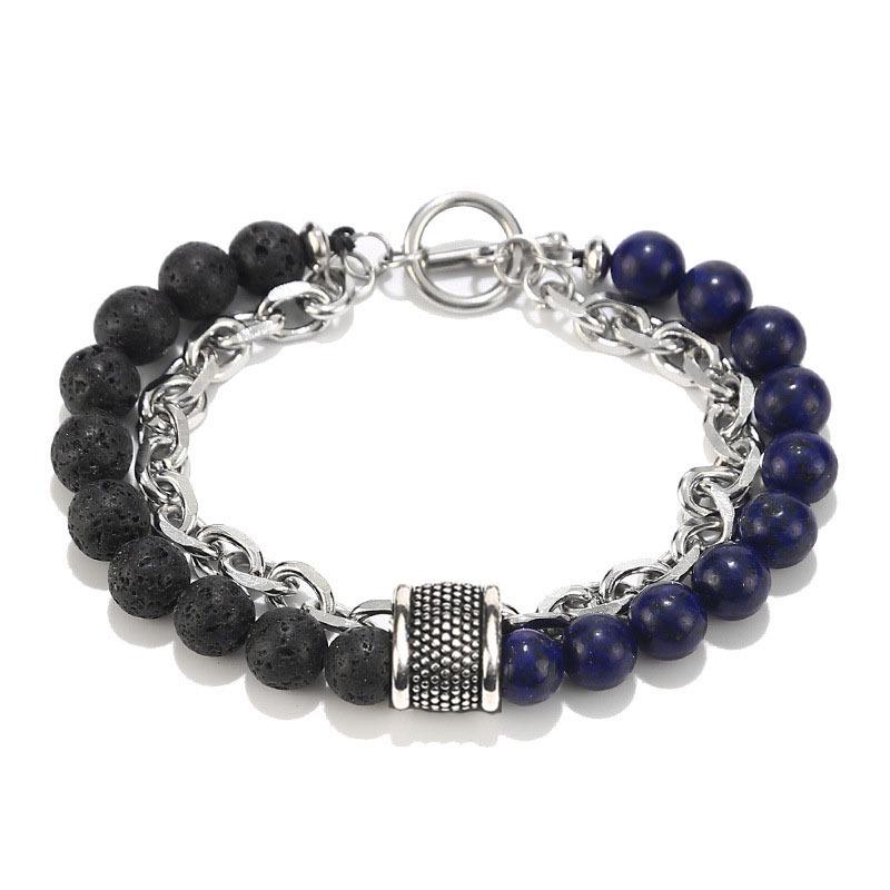 Natural Map Stone & Stainless Steel Men's Beaded Bracelet - Unique Fashion Jewelry