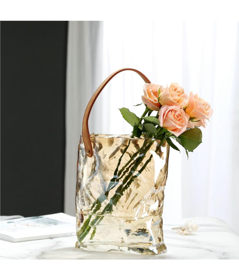 Handbag Original Color Glass Vase Hydroponic Fresh Flowers Fish Tank Flower Arrangement Living Room Dining Table Decoration