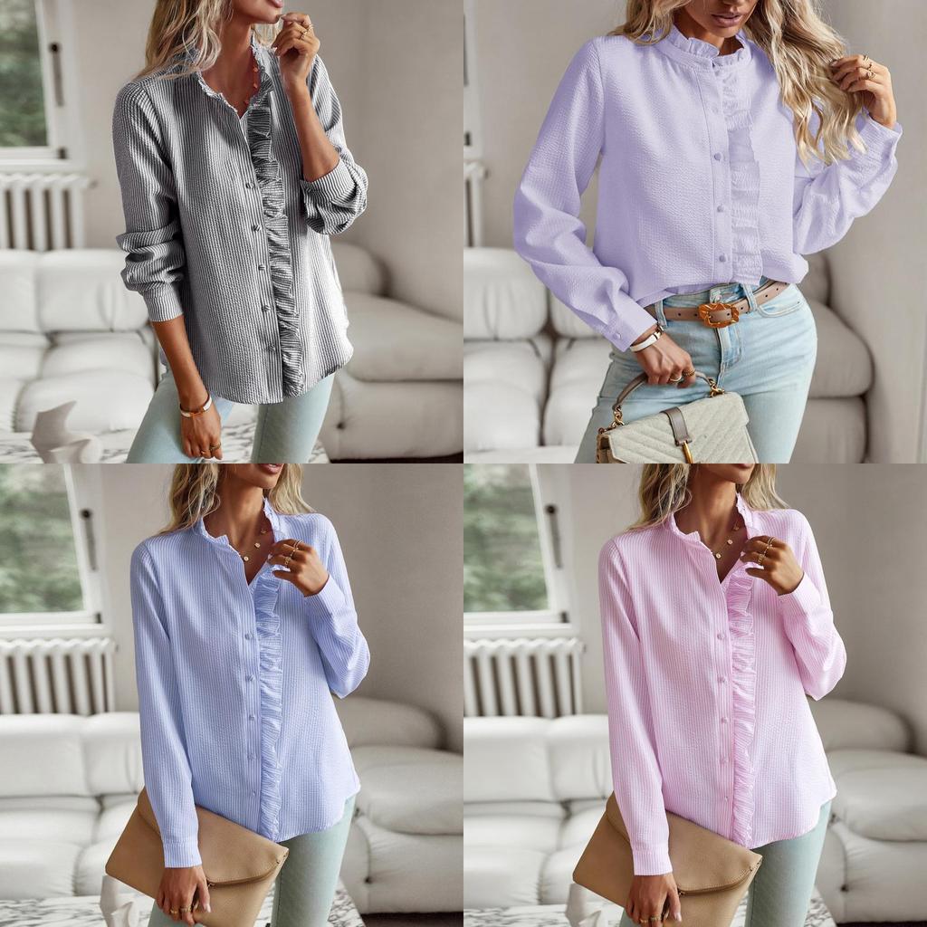 Womens Long Sleeve Shirt With Cotton Polyester Blend For Office Work In Autumn Winter