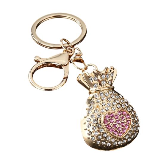 Decorative Key Ring Rhinestone Lucky Bag Keychain, Good Luck Fortune Keyring, Luxury Chain Love Heart Pouch Charm for Handbags Backpacks
