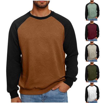 Long-sleeved T-shirt With Shoulder And Head Matching Men's Color Patchwork Loose Crew-neck Hoodie Fashion