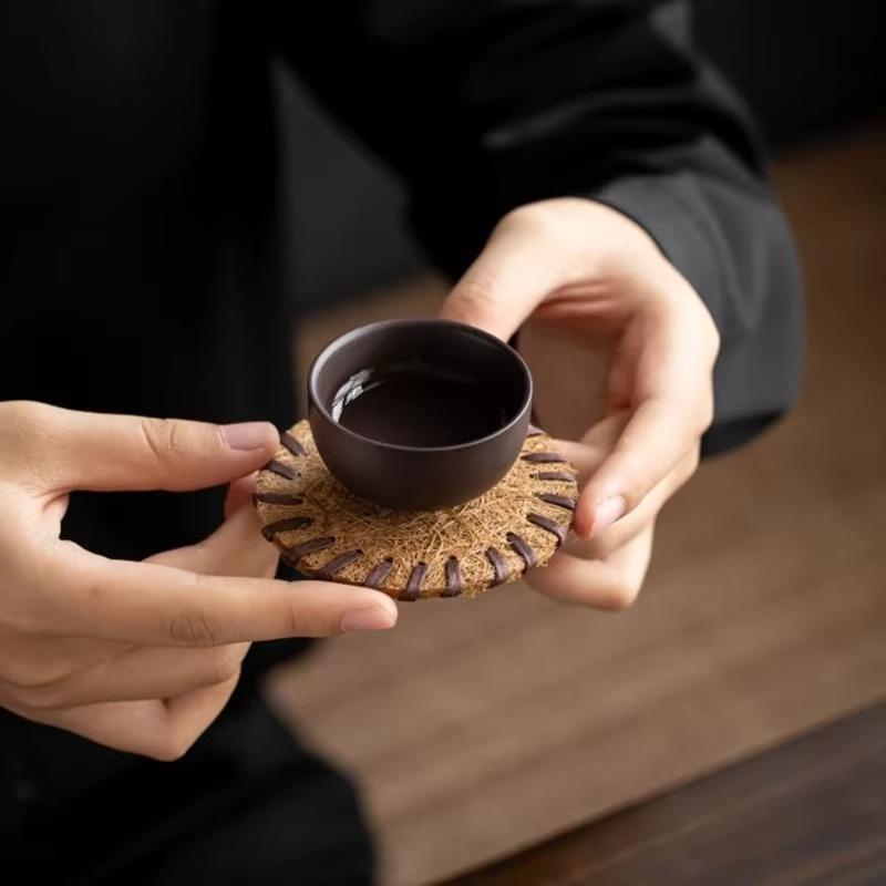 8/10/13/16cm Bristle Tea Coaster Round Handmade Household Anti-scalding Insulated Table Mat Thermal Pad Tea Ceremony Accessories