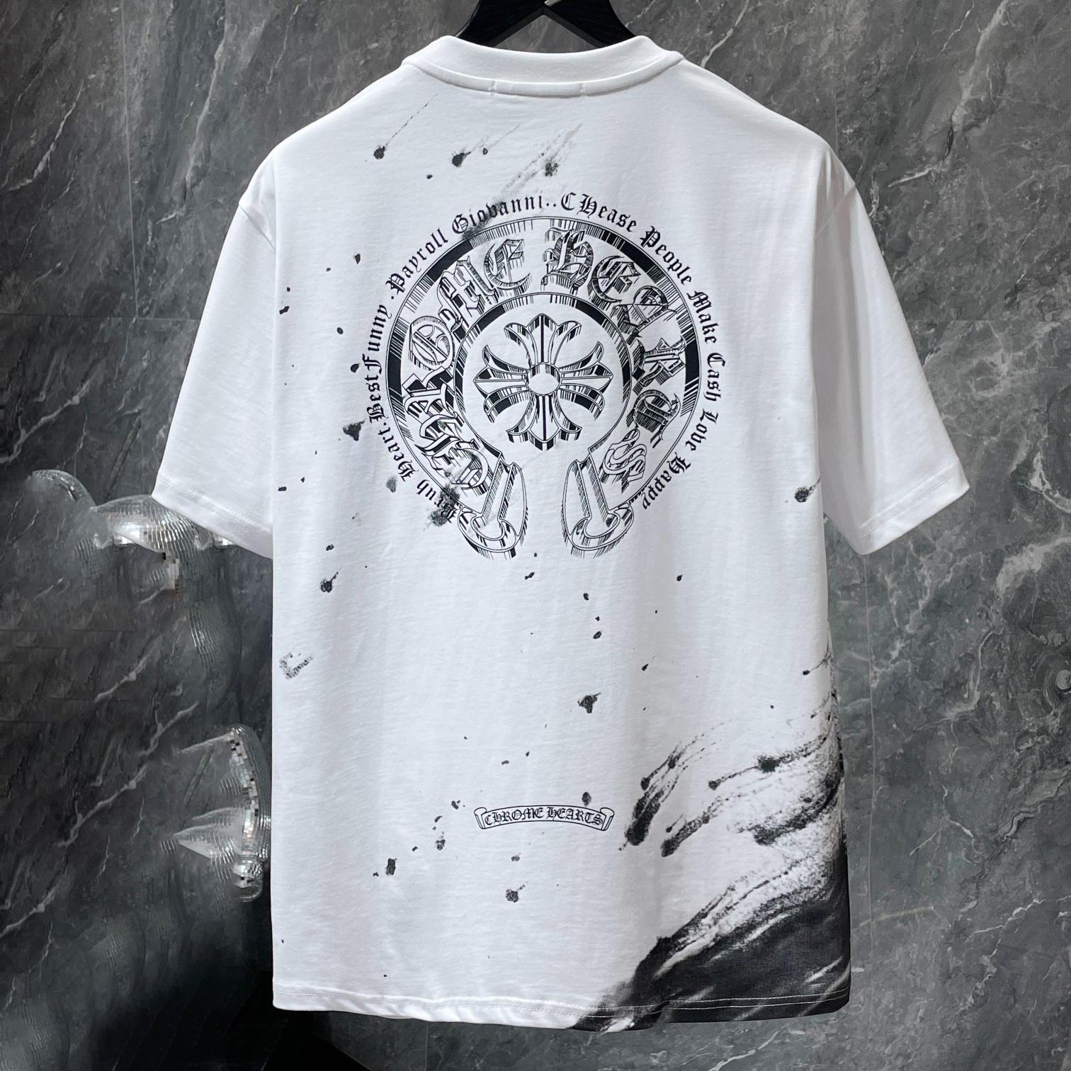 

8735 CHROME HEARTS 2025 Нова літня високоякісна бавовняна вільна чоловіча та жіноча футболка з круглим вирізом і великими розмірами Парна футболка M білий