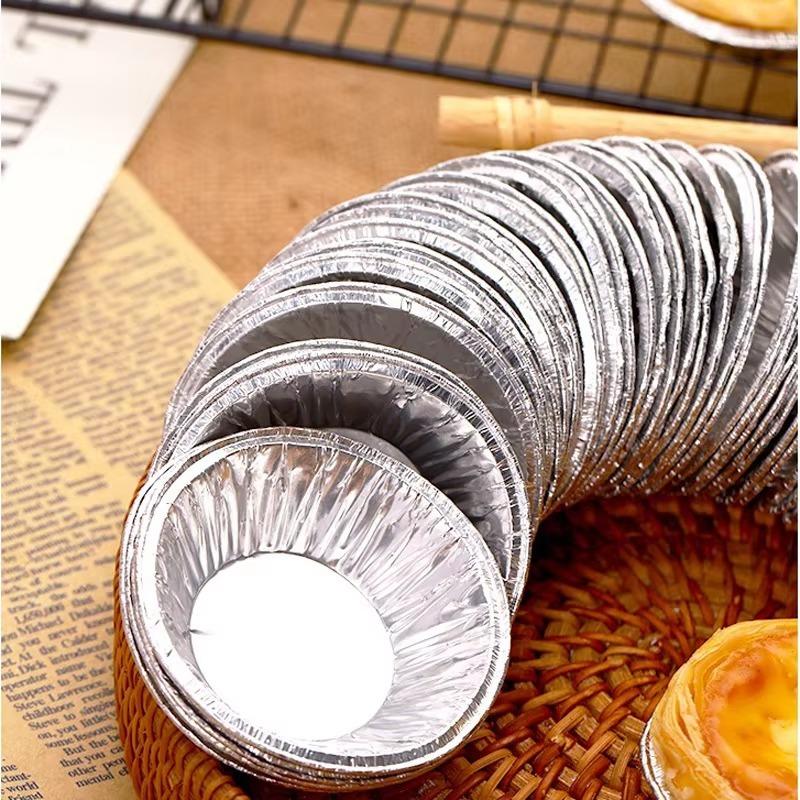 Egg Tart Molds Disposable Aluminum Foil Cup Mini Pie Pans Circular Baking Cups Quiche Cake Kitchen Restaurant Bakery Tools