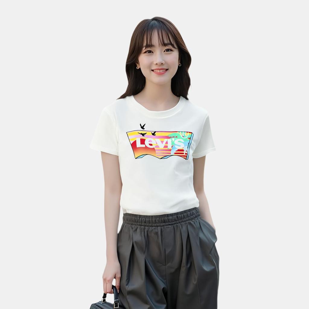 Levis Logo Slim Fit Comfortable Short Sleeve Regular T-Shirt Women T-Shirts White 17369-0319