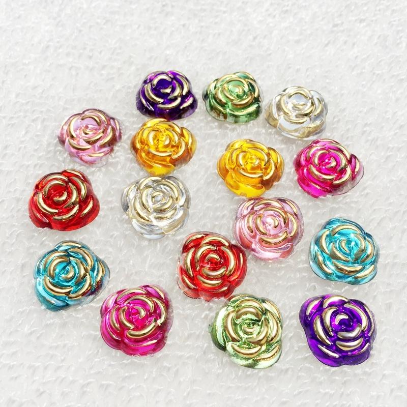 Mix 40pcs 15mm Rose Flower Resin Crystal Stones Flatback Rhinestone for DIY Craft Clothes Decoration -A40A