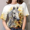 Horse Pattern T-Shirts Floral 3D Print Women's Casual O-Neck Short Sleeve T Shirt Harajuku Casual Tees Y2k Tops Female Clothing