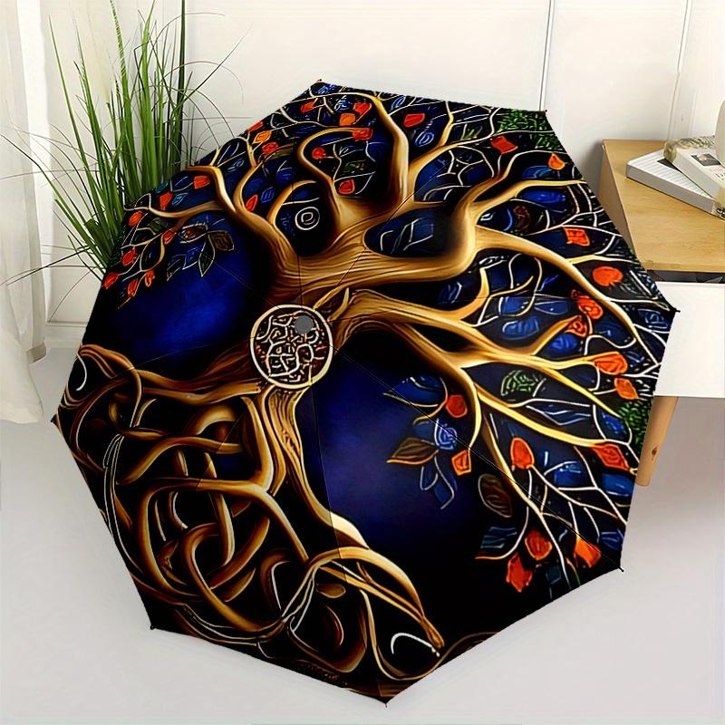

Tree of Life,Mandala Automatic Folding Umbrella 8 Ribs Lightweight Design, Durable Iron Frame, Small and Portable, Ideal for Birthday or C