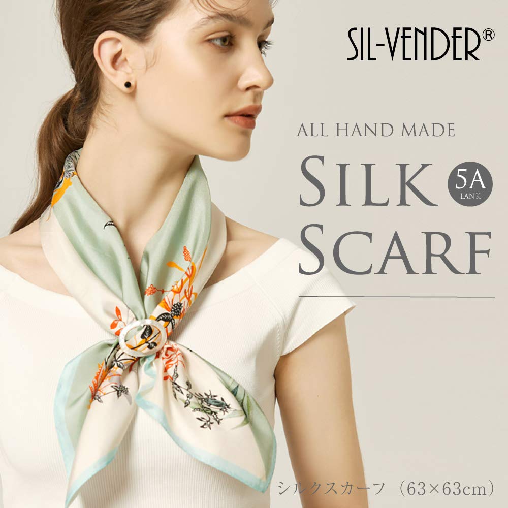 Silk 5A grade 12 momme silk 63 x 63 floral UV UV Day [SIL-VENDER] scarf, 100% silk, stole, hand-rolled finish, scarf, approx. cm, square, silk, gift,