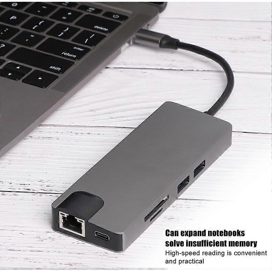 Ethernet Type-C Hub To USB 3.0 X 2 HDMI Memory Card Reader Office Accessories for Notebook Black