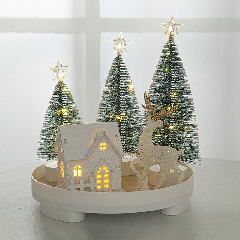 Holzhaus LED Nachtlichter Winter Schneehaus Miniaturlampe Weihnachten Festliche Atmosphäre Dekorative Tischdekorationen
