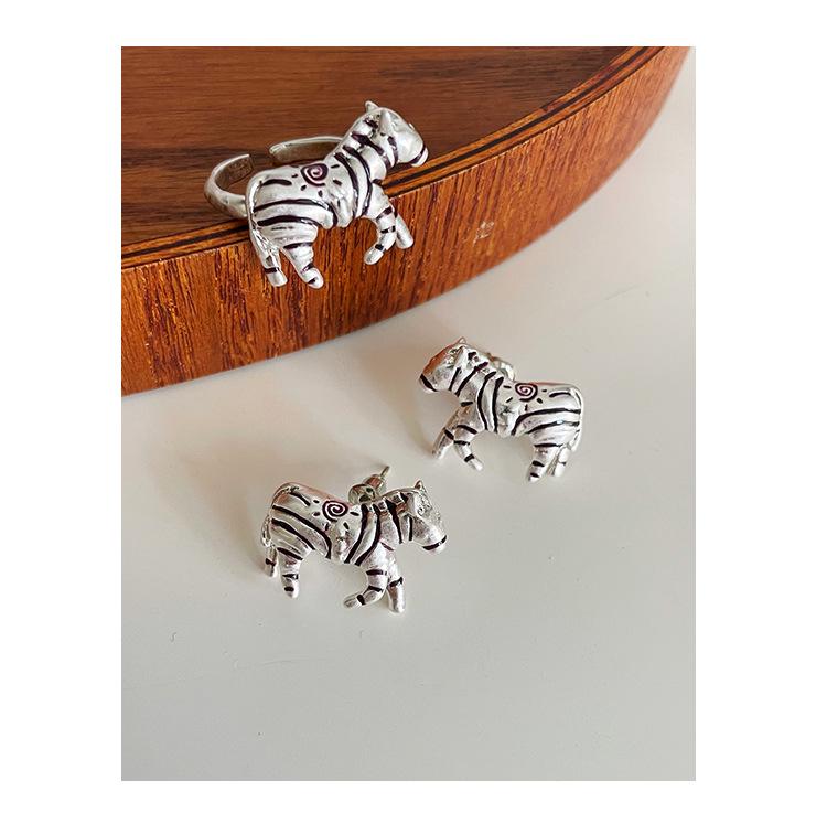 Bohemian Zebra Stripes Adjustable Ring & Earrings Set