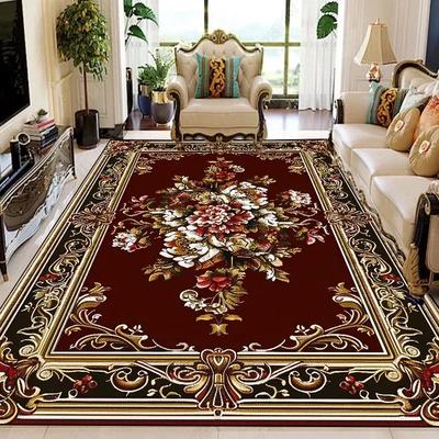 Europäischer Retro-Blumen-Bereichsteppich – Großer rutschfester Teppich | Waschbarer weicher Teppich für Wohnzimmer- und Schlafzimmerdekor
