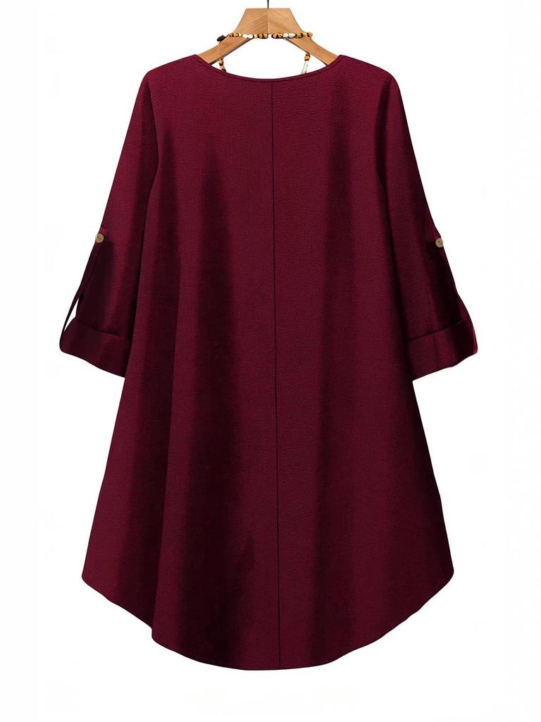 Spring-Summer Plus Size Casual Solid Color Long Top - Comfortable European American Style