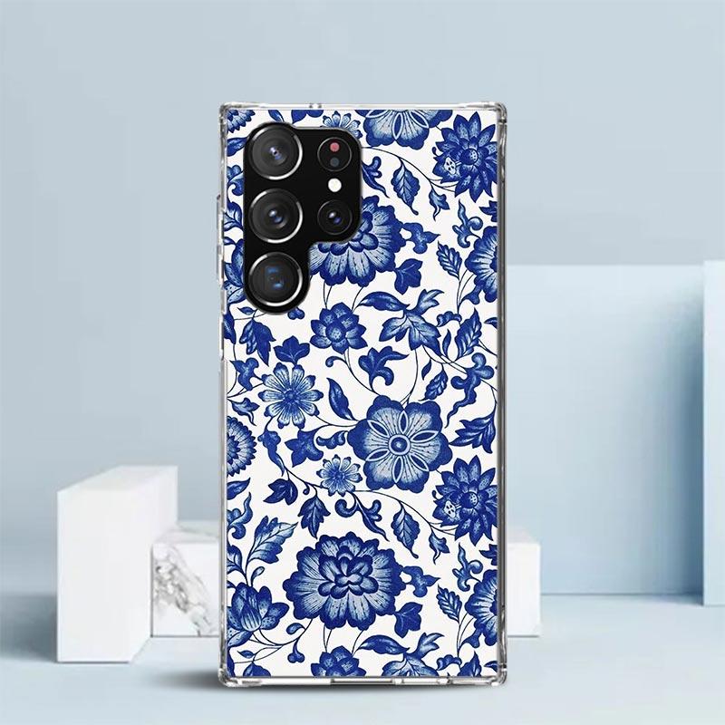 Blue And White Porcelain Soft Cover for Samsung Galaxy S25 Edge S26 S24 S23 Ultra Phone Case S22 S21 Plus S20 FE Print Pattern S