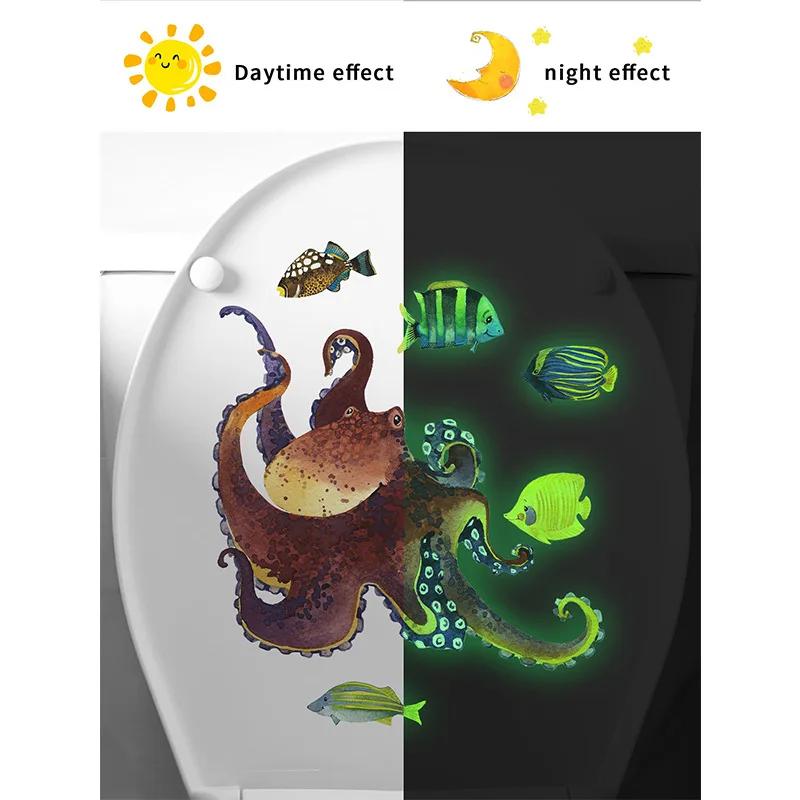 Kreslené samolepky na zeď svítící ve tmě, domácí dekorace, světelné fluorescenční nálepky s mořskými živočichy pro dekorace dětského pokoje