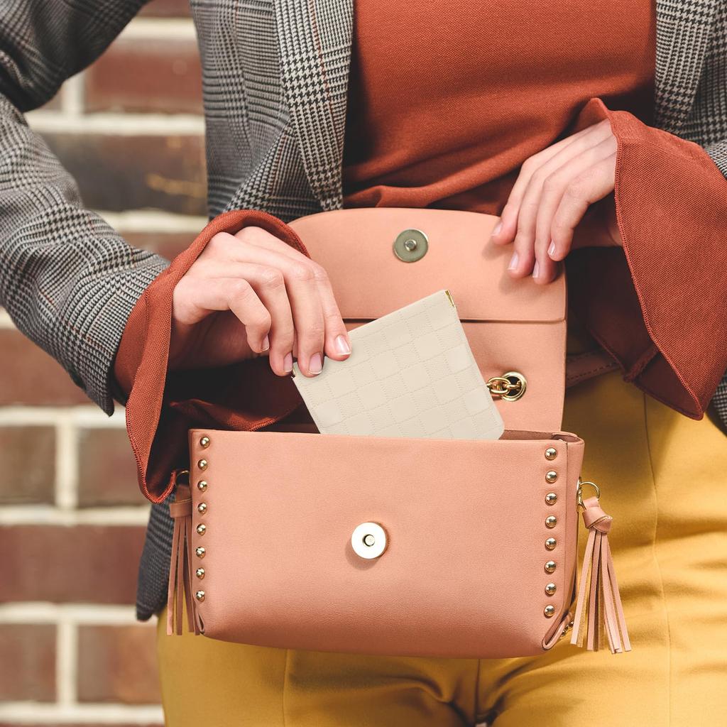 PATIKIL Small Snap Closure Pouch for 2 Mini Waterproof Leather Check Makeup Portable Travel Pocket Organizer Cosmetic White Wallet, Sizes, Pouch,