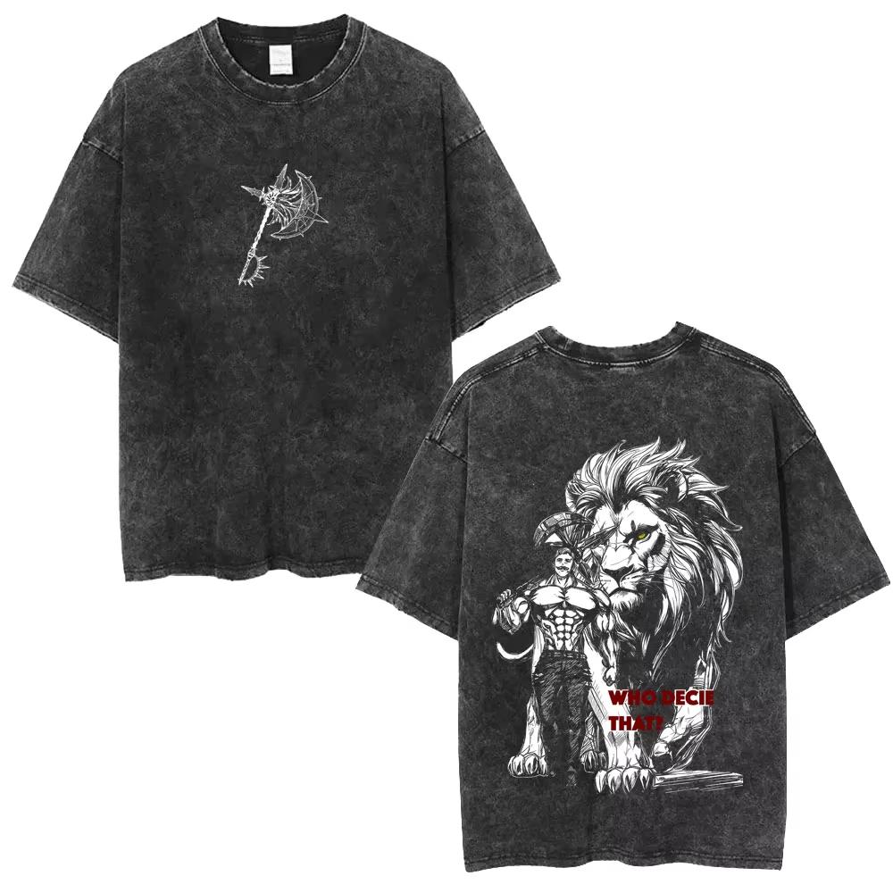 Sommer-Heißverkauf Gewaschenes Vintage Anime Die Sieben Todsünden T-Shirt Unisex Mode-T-Shirt Y2k Gothic Baumwolle Übergroßes T-Shirt