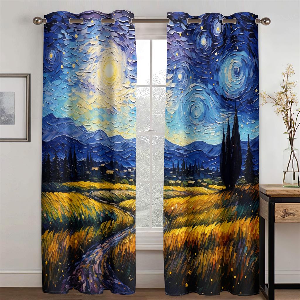 Pastoral Life Landscape Decorative Curtains Oil Painting Style 2 Piece Set Living Room Bedroom Office Window Decorative Curtains