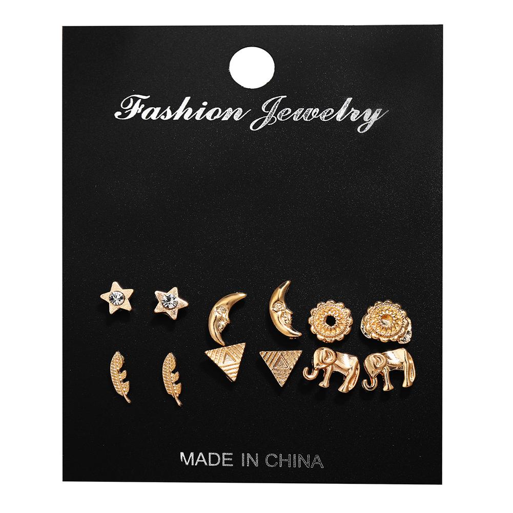 

6 pairs/Set Simple Alloy Retro Shell Feather Fashion Earrings Set A06-03-20 #1