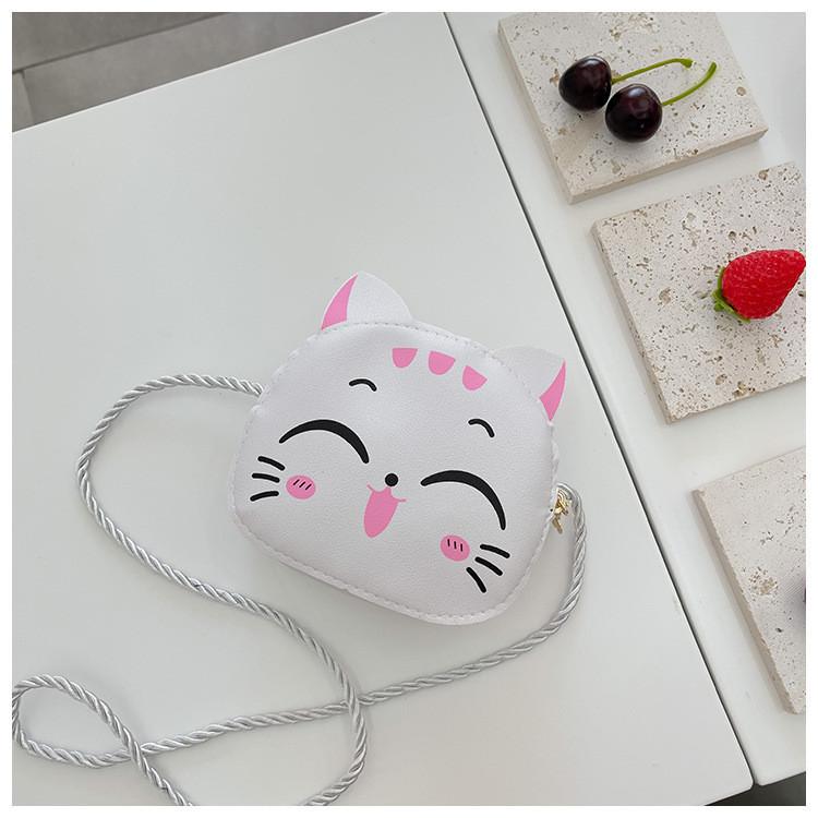 Cute Cartoon Cat Mini Shoulder Bag For Girls Lightweight Breathable Pu Material