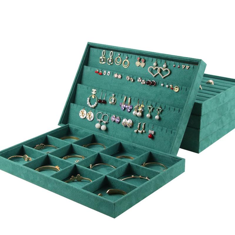 Velvet Dark Green Jewelry Display Tray for Rings, Necklaces, and Earrings