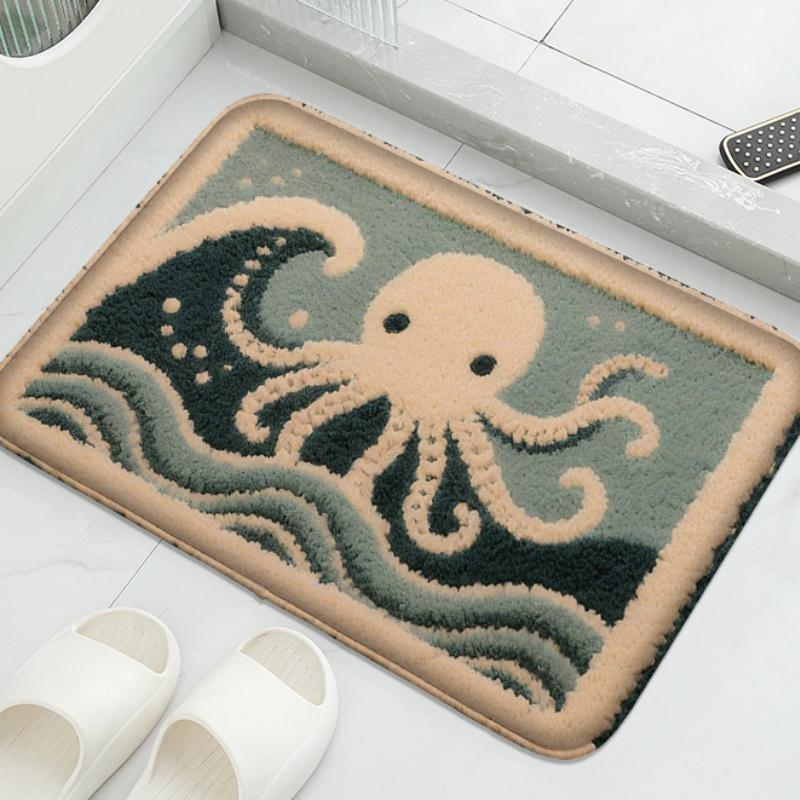 Sea Pattern Shower Room Small Carpet Bathroom Mat Absorbent Foot Pad Bathtub Mat Home Decoration Mat Machine Washable