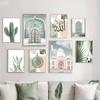 Green Leaves Cactus Mosque Morocco Door Posters Prints Canvas Painting Islamic Calligraphy Wall Art Pictures Living Room Decor