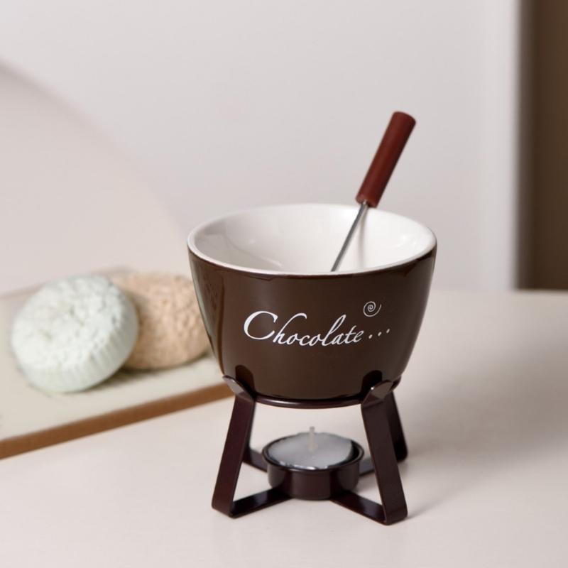 Fondue Pots Set Tealight Porcelain Melting Pots for Cheese Chocolate Butter Caramel Ceramic Butter Warmers Set with Fork