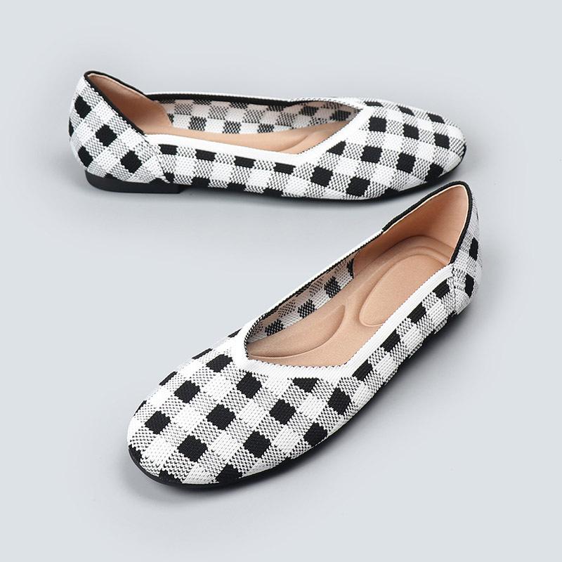 Mode 2024 Damen Rundzehen Einzelne Schuhe Weben Flach Atmungsaktiv Frühling Herbst Bequem Weiche Sohle Frühling Sommer Strickschuhe