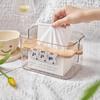 Transparent Tissue Box Dog Pattern Wood Lid Rounded Edge Minimalist PET Smooth Surface Napkin Box for Kitchen